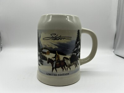 #ad Stetson Beer Mug Cowboy Horses Winter Mountain Ceramic Limited Edition 5.25quot; $5.96