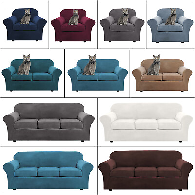 #ad 1 2 3 Seater Stretch Velvet Plush Sofa Cover Slipcover Separate Cushion Cover $53.00