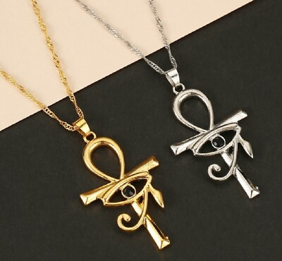 #ad Gold Silver Eye of Horus Protection Ankh Cross Necklace Pendant Evil UK Seller GBP 5.49