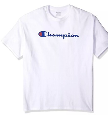 #ad Champion Brand Script Short Sleeve Shirt White Mens Large New Fast Shipping $15.99
