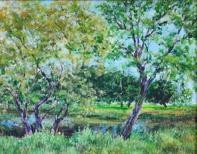 #ad Trees by the river Acrylic painting With frame Landscape Original $229.00