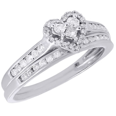#ad 10K White Gold Wedding Bridal Set Princess Diamond Heart Engagement Ring 0.55 Ct $665.00