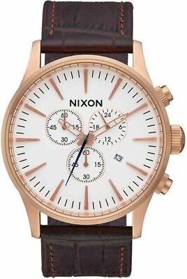 #ad NIXON A4052459 WHITE CHRONOGRAPH DIAL BROWN LEATHER STRAP MENS SENTRY WATCH $164.99