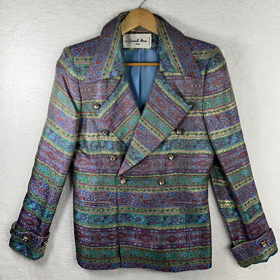 #ad Jeanette miner Women’s Gold Multicolor Print Made In France Jacket Blazer T38 $32.99