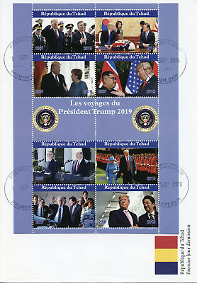 #ad Chad 2019 FDC Donald Trump Queen Elizabeth II Angela Merkel 8v M S Cover Stamps GBP 21.75