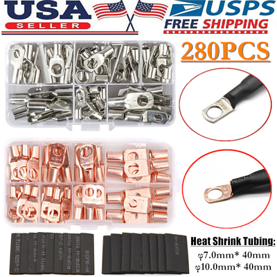 #ad 280Pcs Copper Wire Ring Terminal Lug Bare SC Battery Welding Crimp Connectors $28.99
