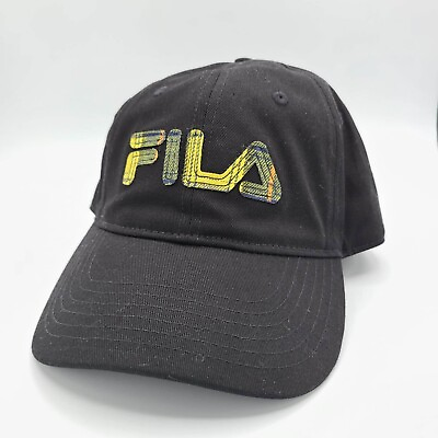 #ad Fila Hat Black Adjustable Strap Dad Baseball Cap Unstructured Classic Plaid Logo $25.19