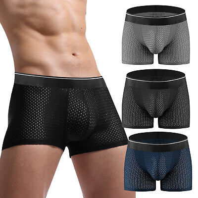 #ad Sexy Men#x27;s See through Boxer Briefs Sheer Mesh Pouch Underwear Panties Lingerie $8.99
