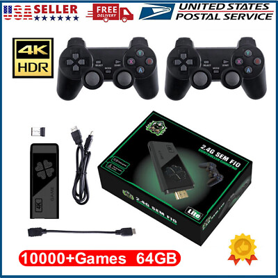HDMI 4K TV Game Stick 64G 10000 Game Video Game Consoles 2x Wireless Gamepad $36.99