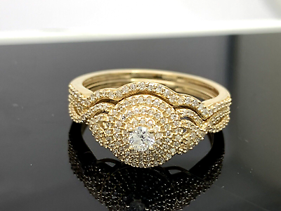 #ad Engagement Ring Diamond Halo 10K Yellow Gold Wedding Set 0.50ctw Band Size 8.5 $494.97