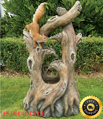 #ad Tree Log amp; Squirrel Water Fountain with LED Light Garden Decor Fake Wood Gift $510.40