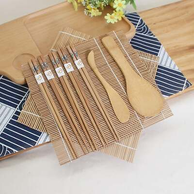 #ad Complete Bamboo Sushi Making Set Roller Chopsticks Rice Spoon Blue Design C $65.00