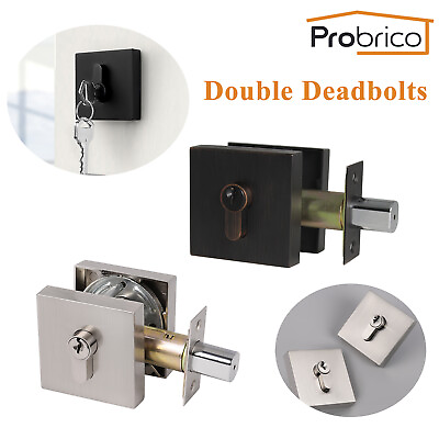 #ad Probrico Square Double Cylinder Deadbolt Black Door Lock Satin Nickel Oil Rubeed $30.02
