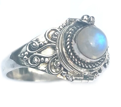 #ad New 925 Sterling Silver Poison Ring with Round Rainbow Moonstone Gemstone $24.98