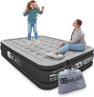 #ad EZ INFLATE Double High Luxury Air Mattress with Built in Pump Inflatable Mattre $93.98