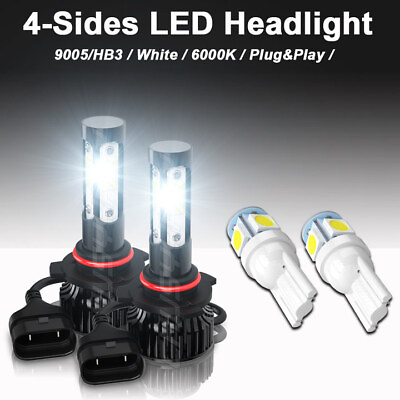 #ad 4 Sides 9005 LED Headlight Super Bright Bulbs Kit White 10000LM High Low Beam $12.06