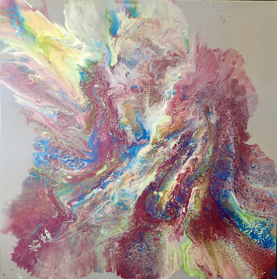 #ad Original Abstract Acrylic Fluid Pour Painting 20x20 Canvas Resin Coated AR9 $145.00