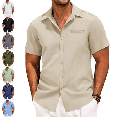 #ad Men Summer Shirts Short Sleeve Tops Mens Holiday Casual Button Down T Shirt $19.99