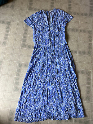 #ad GAP Short Slv Dress Blue White Floral Midi V Neck Sz 6 Hidden Back Zip No Slit $24.99