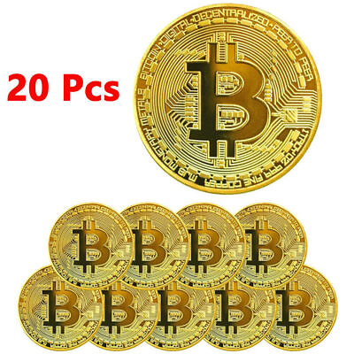 #ad 20pcs Metal Gold Plated Bitcoin Coin Souvenir Coin Art Collection BTC Gift $16.17