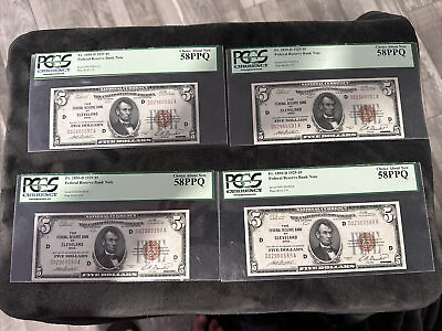 #ad 1929 $5 Bill Lot 4 Consecutive National Currency CLEVELAND OH FR BANK NOTE PCGS $1950.00