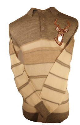 #ad Vintage Mister Man Men#x27;s M Sweater Buck Deer Patch Retro Wool Blend Hunting $33.97