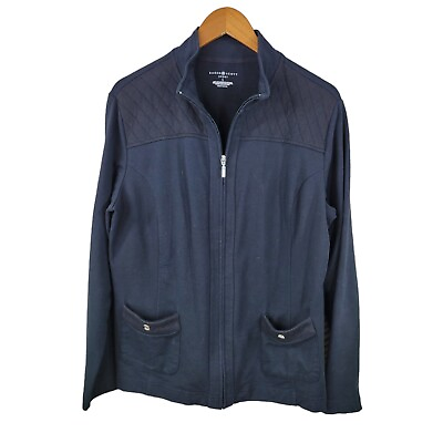 #ad Karen Scott Size Large Sweatshirt Jacket Cardigan casual Zip Up Black Stretch $24.99
