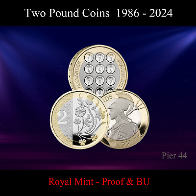 #ad 1986 2024 UK £2 Two Pound Coins PROOF amp; BU Brilliant Uncirculated Royal Mint GBP 28.75