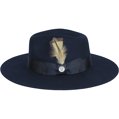 #ad Mens Hat By BRUNO CAPELO Australian Wool Wide Brim Fedora Duke DU722 Navy $81.00