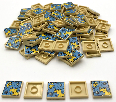 #ad Lego 100 New Tan Tiles Flat Smooth 2 x 2 Map Blue Water Land Compass Parts $6.49