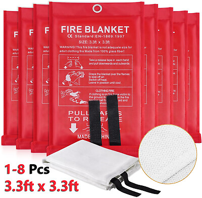 #ad 1 8X Emergency Fire Blankets Fireproof for Home Kitchen Office Caravan 3.3x3.3FT $30.50