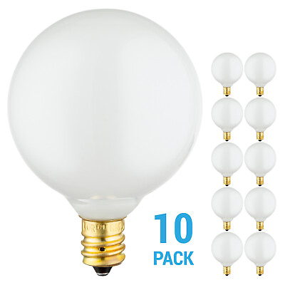 #ad 10 Pack Mini Globe Bulbs 120V 25W G16.5 Candelabra E12 Base Satin White Dimmable $12.55