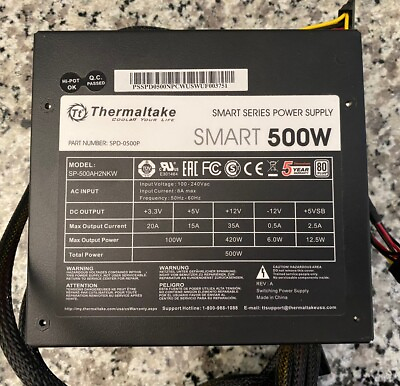 #ad Thermaltake Smart 500W 80 White Certified PSU Continuous Power with 120mm Ultr $24.99