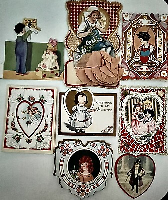 #ad VALENTINES Miniature Love Antique Tiny Love Cards Lot of 8 Love Affection $4.50