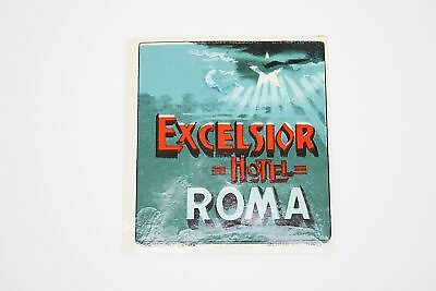 #ad 1950s Luggage Label EXCELSIOR HOTEL Roma Travel Design Original $31.17