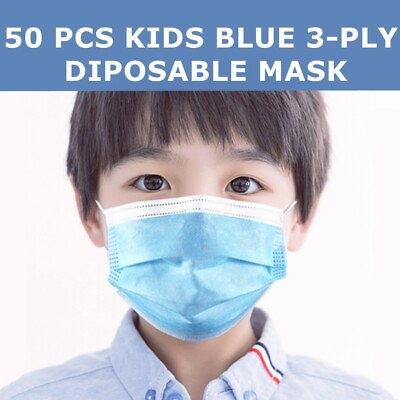 #ad KIDS 50 PC Disposable Face Mask 3 Ply Non Medical Earloop Mouth Cover Blue $5.99