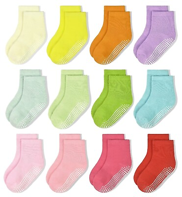 #ad Non Slip Toddler Socks With Grips Kids Anti Slip Sticky 1 3T multicolor 12 Pair $14.99