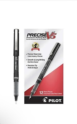 #ad Pilot Precise V5 Stick Rollerball Pen Extra Fine Point Black 12 count New $16.25