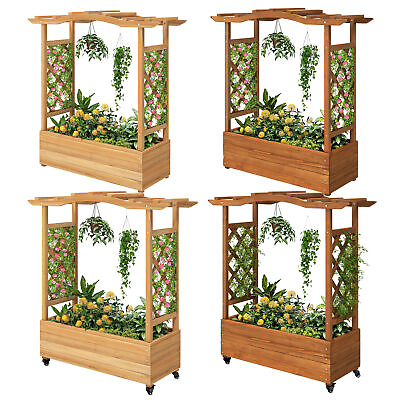 #ad Raised Garden Bed with Trellis amp; Hanging Roof Planter Box for Climbing Plants $59.99