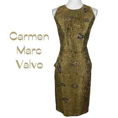 #ad Carmen Marc Valvo Embroidered Metallic Antique Gold Party Event Dress NWOT $69.00