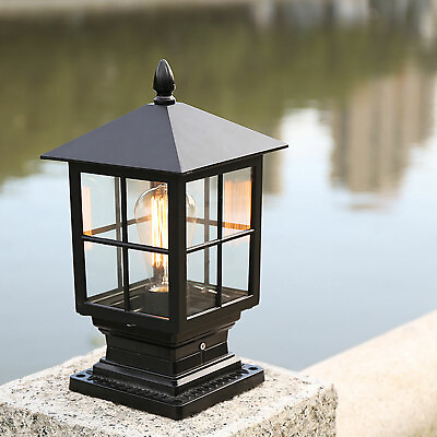 #ad Antique Outdoor Lamp Post Light Fixture Black Lantern Garden Fence Pillar Lamp $35.00