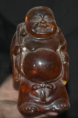 #ad 2.8quot; Old Chinese Red Amber Carving Stand Happy Laugh Maitreya Buddha Sculpture $69.90