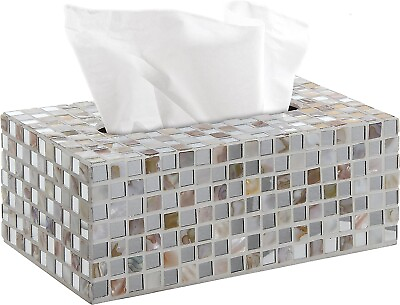 #ad White Glass Mosaic Tile Design Decorative Rectangular Tissue Box Cover $47.99