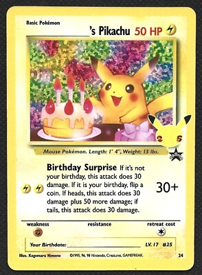 #ad Pokemon Birthday Pikachu 24 Holo Celebrations Classic Collection Near Mint Mint $6.95