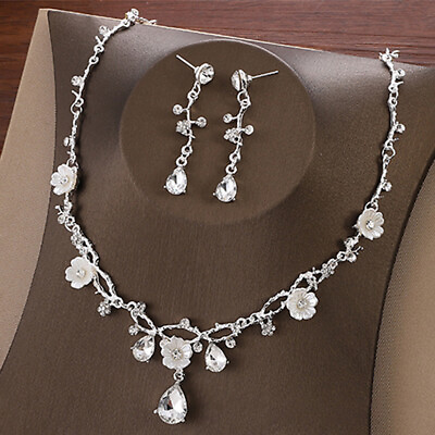 #ad Flower Crystal Costume Creative Jewelry Rhinestone Necklace Earrings Set Jewelry $8.73