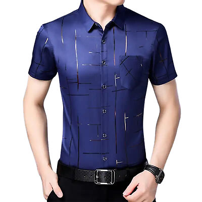 #ad Men Shirt Short Sleeve Breathable Short Sleeve Shirt Polyester $14.27
