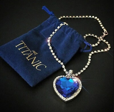 #ad Titanic Heart of the Ocean Blue Necklace Great Mothers Day POUCH included $3.99