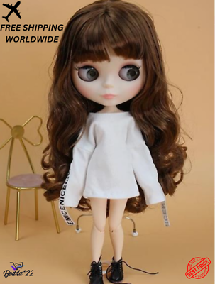 #ad 12quot; Nude Blyth Doll from Factory White Skin Matte Face Brown Hair Joint Body Toy $32.49