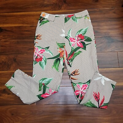 #ad Grifflin Paris Floral Tropical Ankle Pant Stretch Size Large $17.00