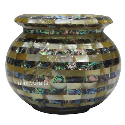 #ad Round Marble Flower Pot Abalone Shell Overlay Work Balcony Decor Plant Stand $211.96